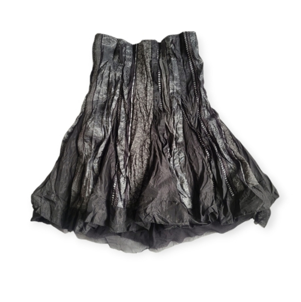 Vtg 90s Made in Italy Black Crinkle Mini Skirt Whimsigoth Goth Opium Paisley